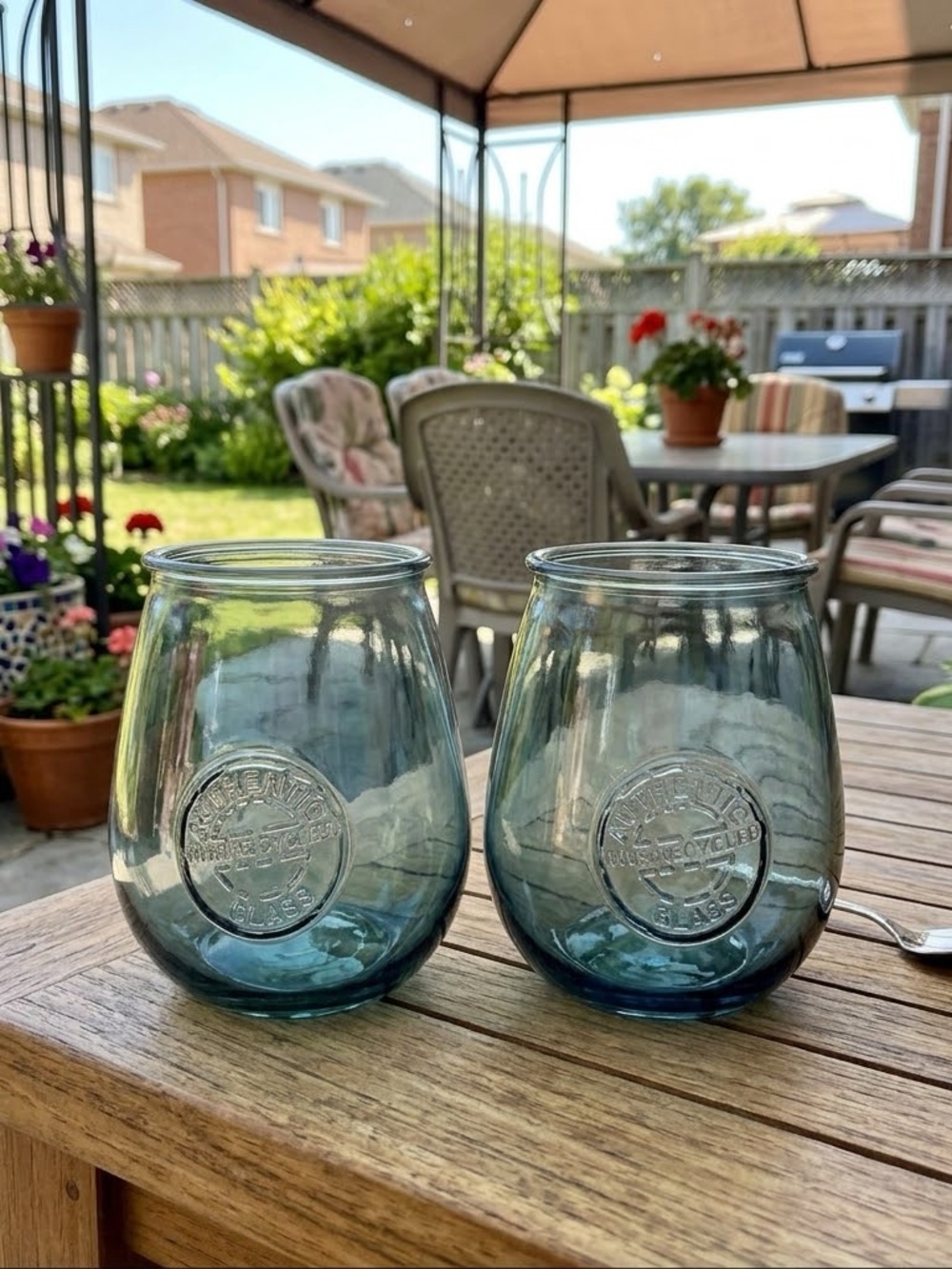 San Miguel Original Recycled Glass Stemless Wine Glasses - Blue (Set of 2)